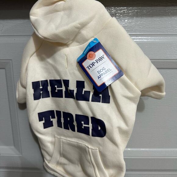 Top Paw Dog Apparel Cute White Hella' Tired Stretch Hoodie Size - S - Picture 2 of 7